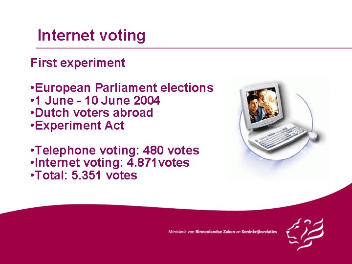 Internet voting First experiment • European Parliament elections • 1 June - 10 June