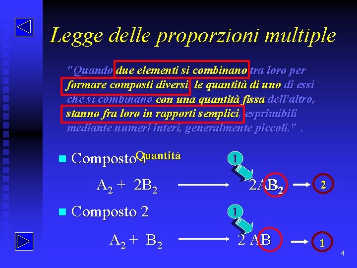 Legge delle proporzioni multiple "Quando due elementi si combinano tra loro per formare composti