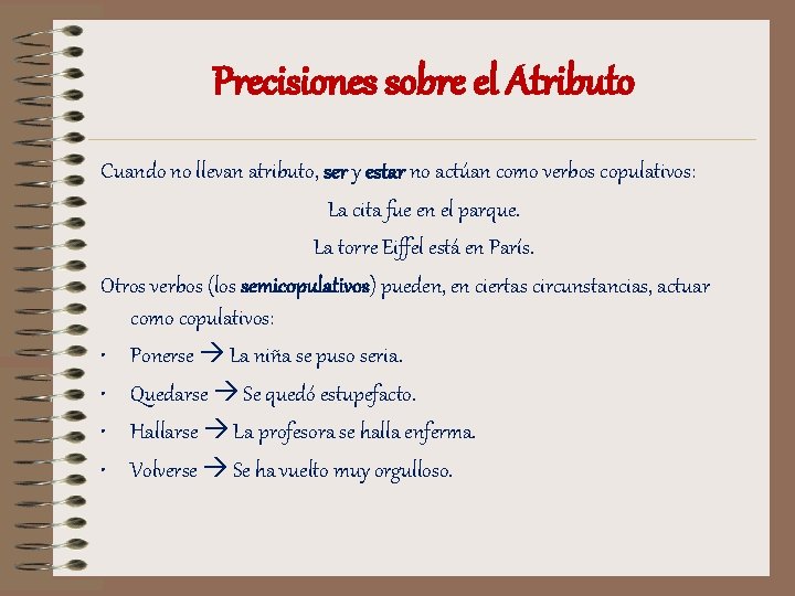 Precisiones sobre el Atributo Cuando no llevan atributo, ser y estar no actúan como