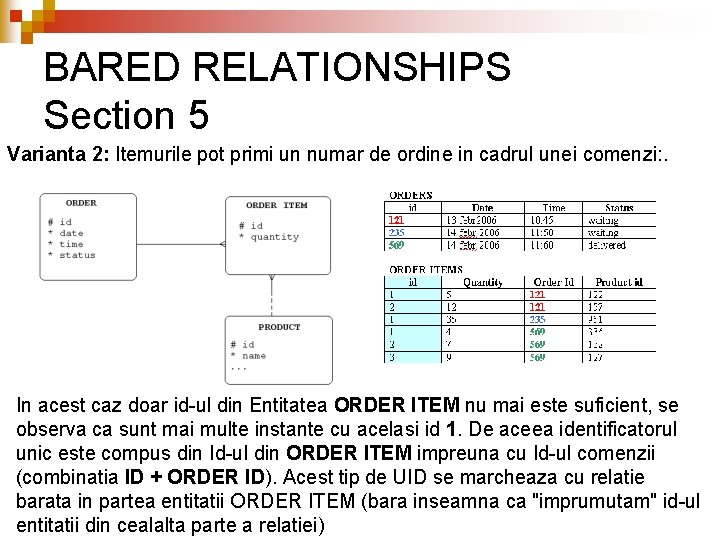 BARED RELATIONSHIPS Section 5 Varianta 2: Itemurile pot primi un numar de ordine in