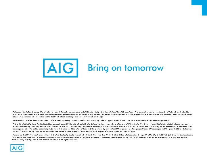 American International Group, Inc. (AIG) is a leading international insurance organization serving customers in