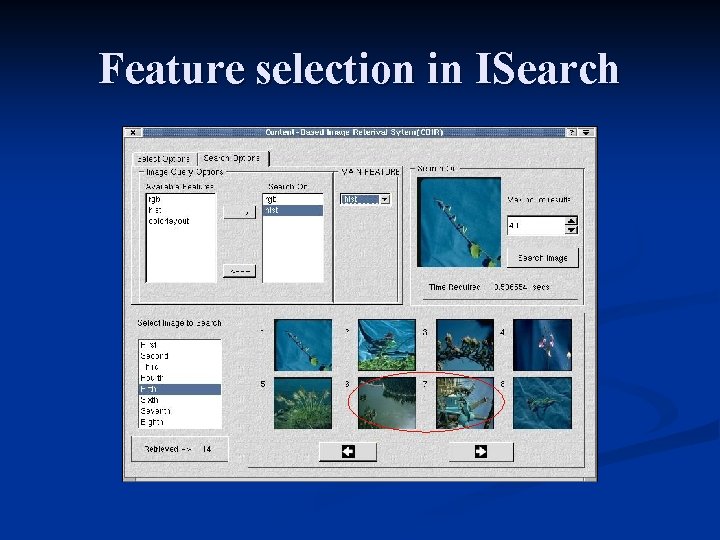Feature selection in ISearch 