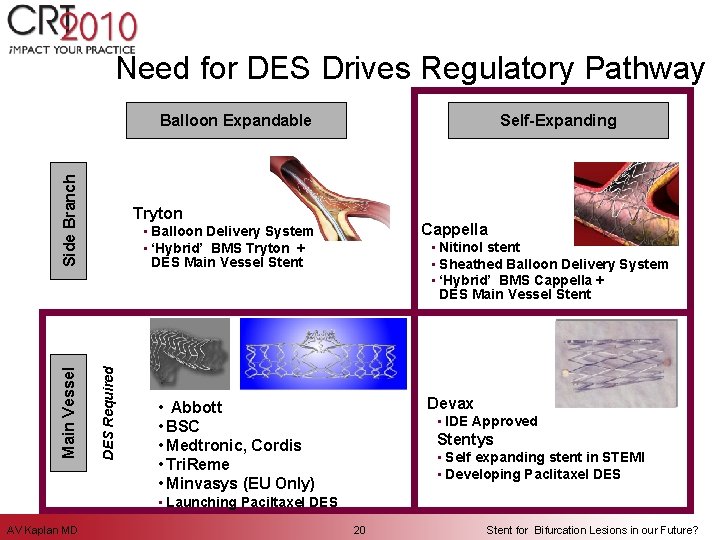 Need for DES Drives Regulatory Pathway Self-Expanding Tryton Cappella • Balloon Delivery System •