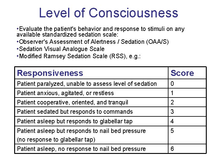Level of Consciousness • Evaluate the patient's behavior and response to stimuli on any