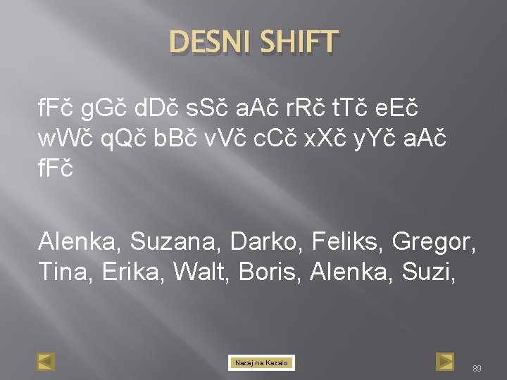 DESNI SHIFT f. Fč g. Gč d. Dč s. Sč a. Ač r. Rč