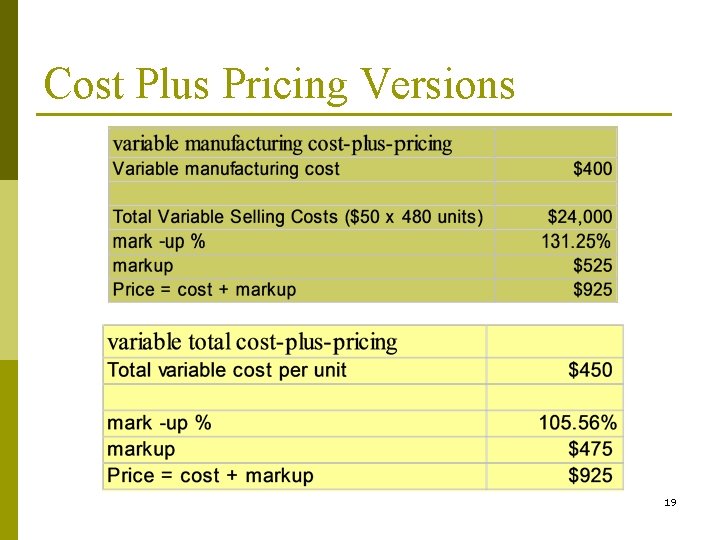 Cost Plus Pricing Versions 19 