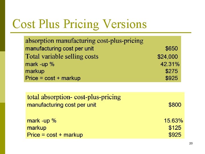 Cost Plus Pricing Versions 20 