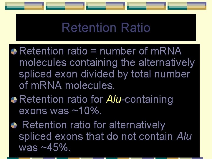 Retention Ratio Retention ratio = number of m. RNA molecules containing the alternatively spliced