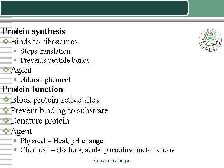 Protein synthesis v Binds to ribosomes § Stops translation § Prevents peptide bonds v