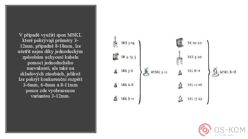 V případě využití spon MSKL které pokrývají průměry 312 mm, případně 8 -18 mm,