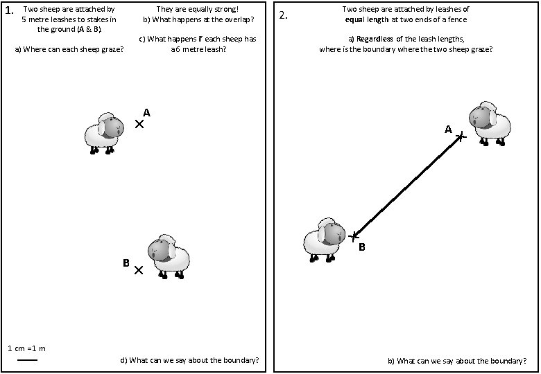 1. Two sheep are attached by 5 metre leashes to stakes in the ground