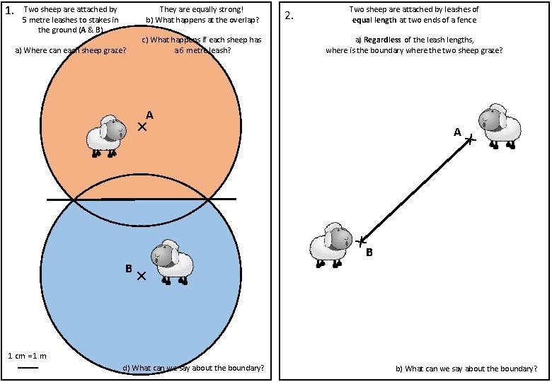 1. Two sheep are attached by 5 metre leashes to stakes in the ground