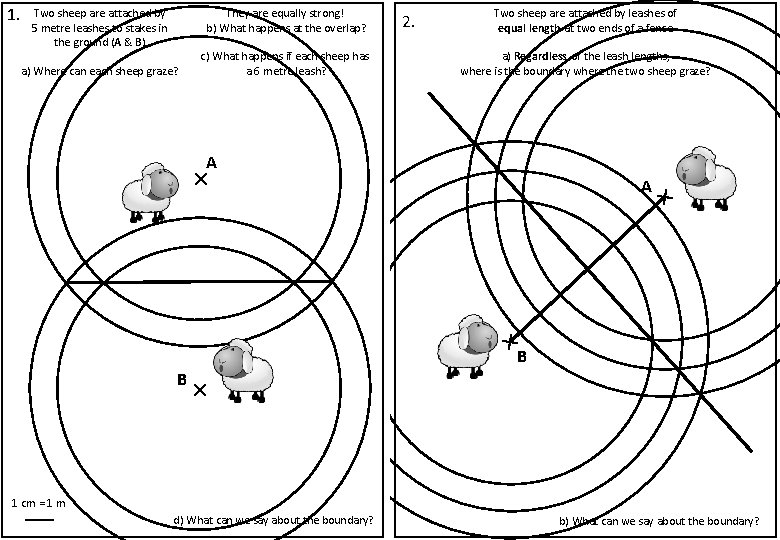 1. Two sheep are attached by 5 metre leashes to stakes in the ground