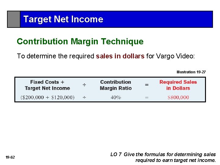 Target Net Income Contribution Margin Technique To determine the required sales in dollars for