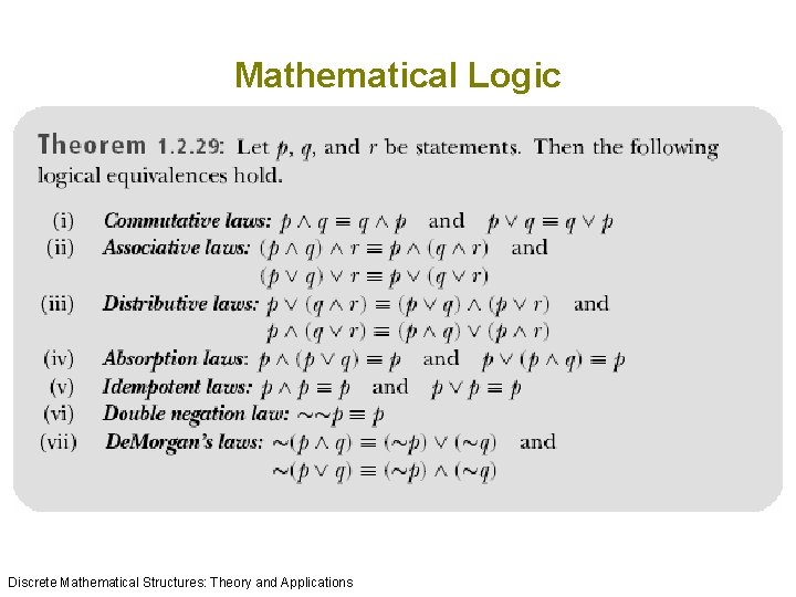 Mathematical Logic Discrete Mathematical Structures: Theory and Applications Mathematical Logic Discrete Mathematical Structures: Theory and Applications