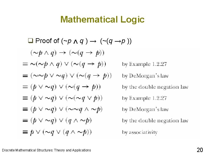 Mathematical Logic q Proof of (~p ^ q ) → (~(q →p )) Discrete Mathematical Logic q Proof of (~p ^ q ) → (~(q →p )) Discrete