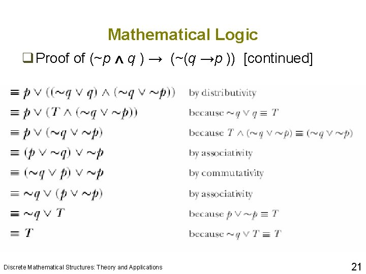Mathematical Logic q Proof of (~p ^q)→ Discrete Mathematical Structures: Theory and Applications (~(q Mathematical Logic q Proof of (~p ^q)→ Discrete Mathematical Structures: Theory and Applications (~(q