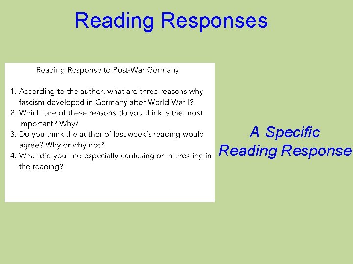 Reading Responses A Specific Reading Response 