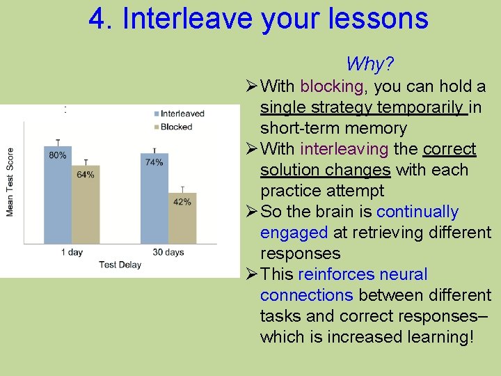 4. Interleave your lessons Why? Ø With blocking, you can hold a single strategy