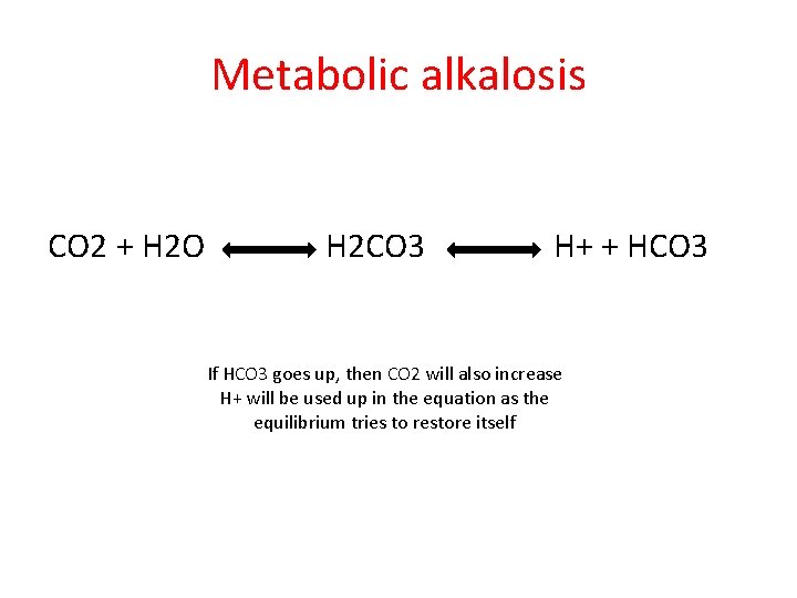 Metabolic alkalosis CO 2 + H 2 O H 2 CO 3 H+ +