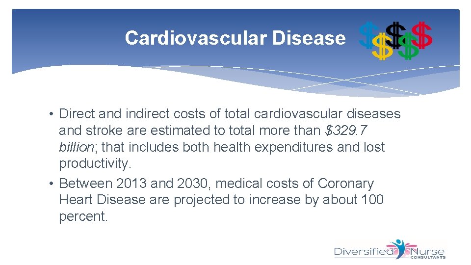 Cardiovascular Disease • Direct and indirect costs of total cardiovascular diseases and stroke are
