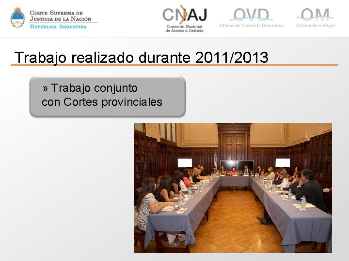 Trabajo realizado durante 2011/2013 » Trabajo conjunto con Cortes provinciales 