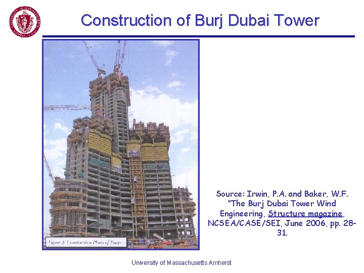 Construction of Burj Dubai Tower Source: Irwin, P. A. and Baker, W. F. “The