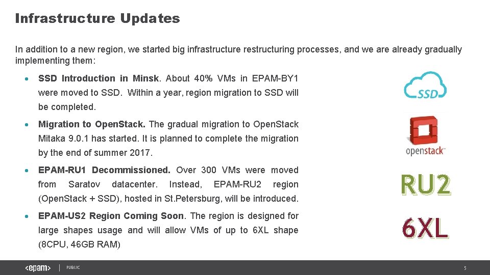 Infrastructure Updates In addition to a new region, we started big infrastructure restructuring processes,