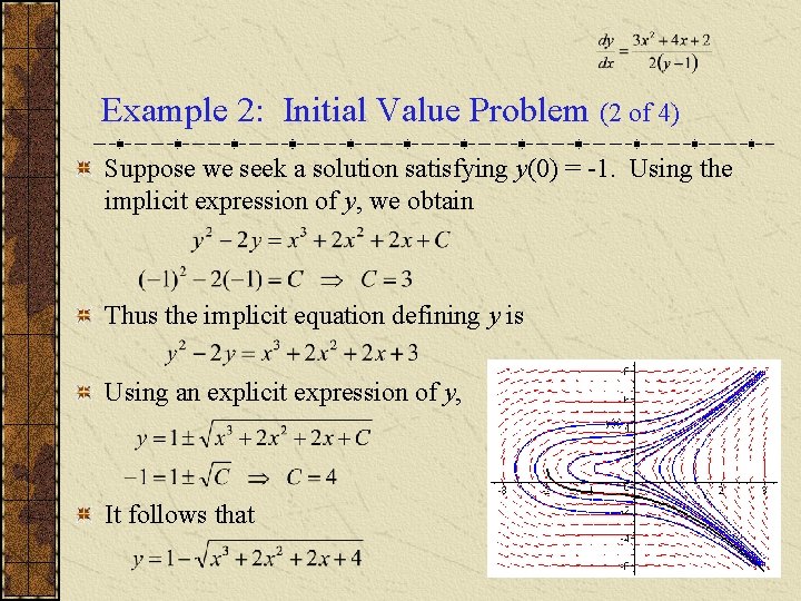 Example 2: Initial Value Problem (2 of 4) Suppose we seek a solution satisfying