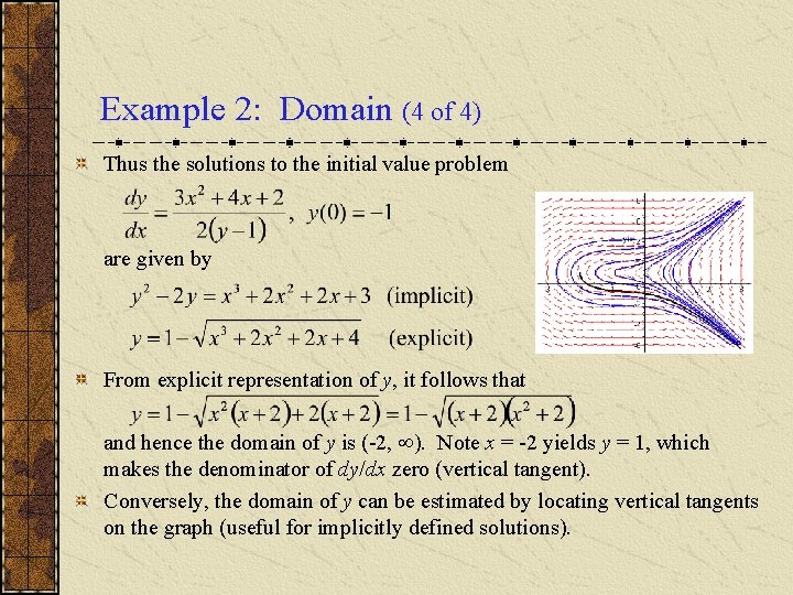 Example 2: Domain (4 of 4) Thus the solutions to the initial value problem