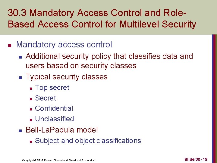 30. 3 Mandatory Access Control and Role. Based Access Control for Multilevel Security n