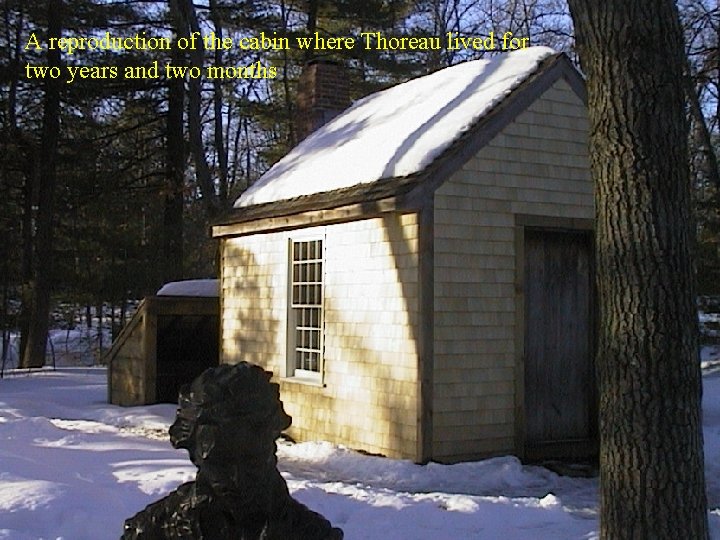 A reproduction of the cabin where Thoreau lived for two years and two months