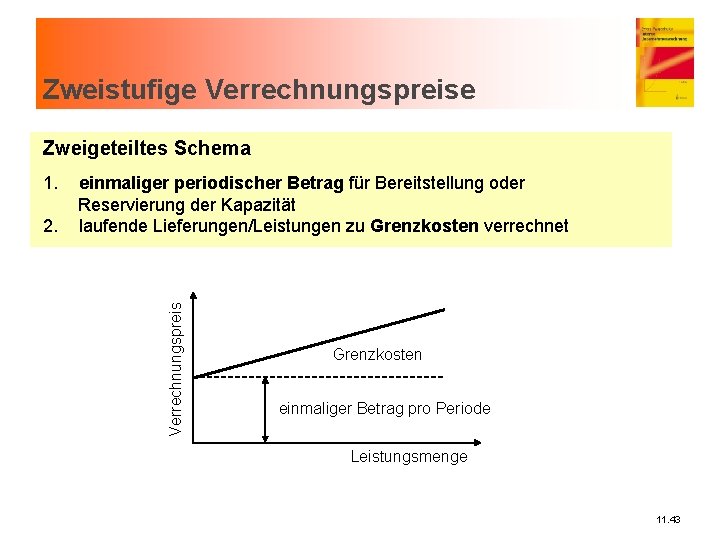 Zweistufige Verrechnungspreise Zweigeteiltes Schema 2. einmaliger periodischer Betrag für Bereitstellung oder Reservierung der Kapazität