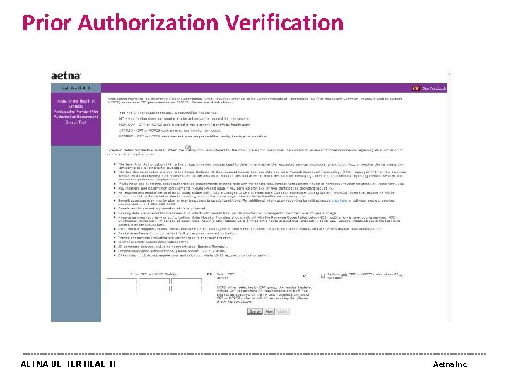 Prior Authorization Verification AETNA BETTER HEALTH Aetna Inc. 