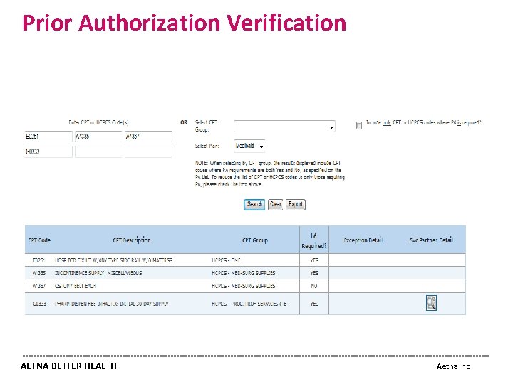 Prior Authorization Verification AETNA BETTER HEALTH Aetna Inc. 