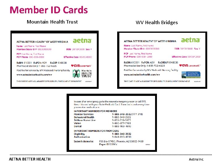 Member ID Cards Mountain Health Trust AETNA BETTER HEALTH WV Health Bridges Aetna Inc.