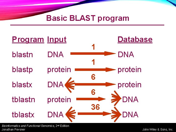 Basic BLAST program Program Input blastn DNA blastp protein blastx DNA tblastn protein tblastx