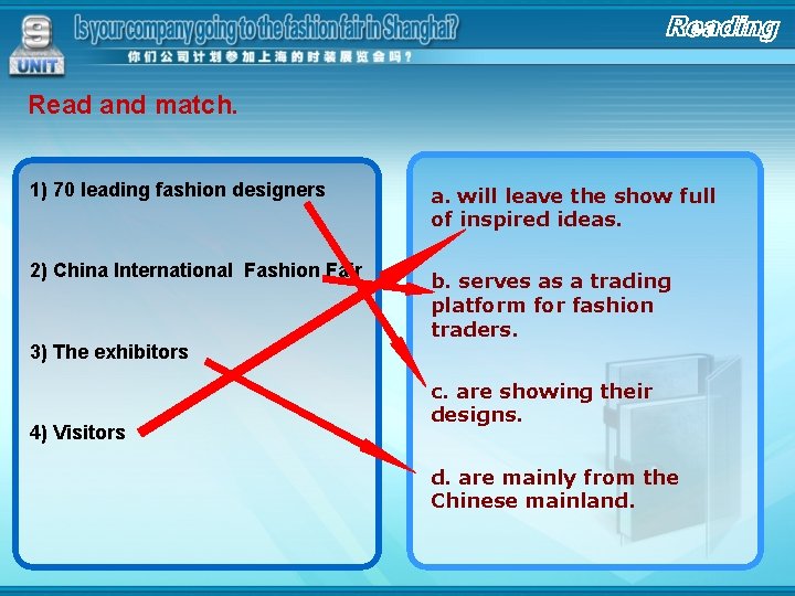 Read and match. 1) 70 leading fashion designers a. will leave the show full