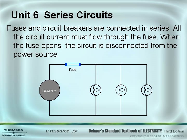 Unit 6 Series Circuits Fuses and circuit breakers are connected in series. All the