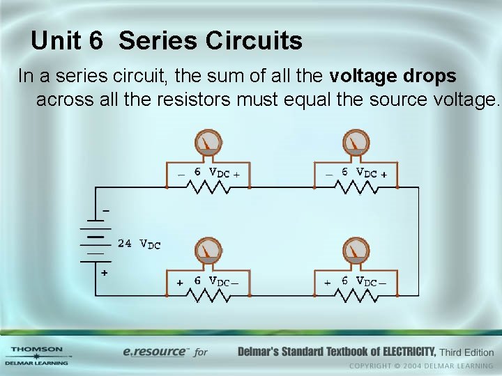 Unit 6 Series Circuits In a series circuit, the sum of all the voltage