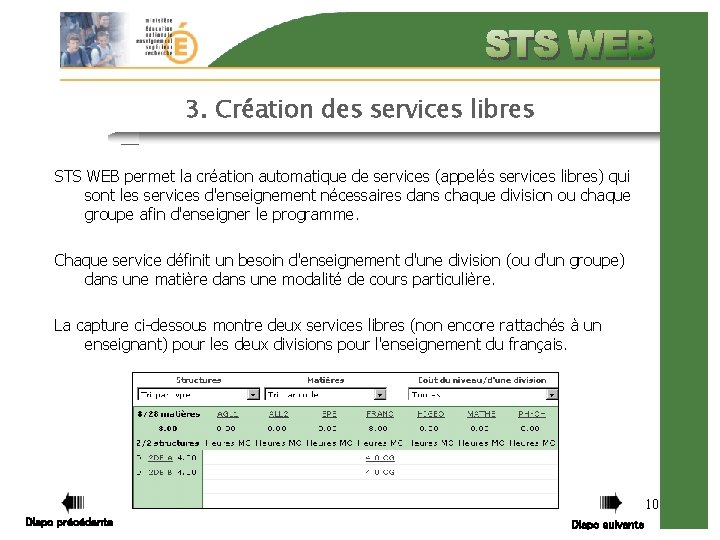 3. Création des services libres STS WEB permet la création automatique de services (appelés