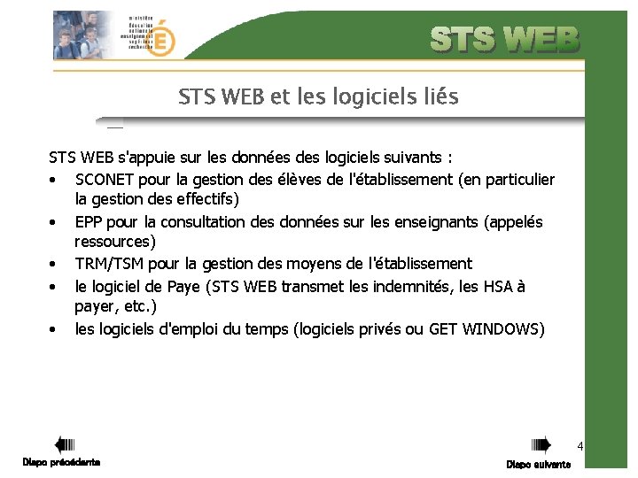 STS WEB et les logiciels liés STS WEB s'appuie sur les données des logiciels
