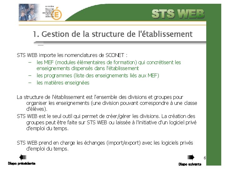 1. Gestion de la structure de l'établissement STS WEB importe les nomenclatures de SCONET