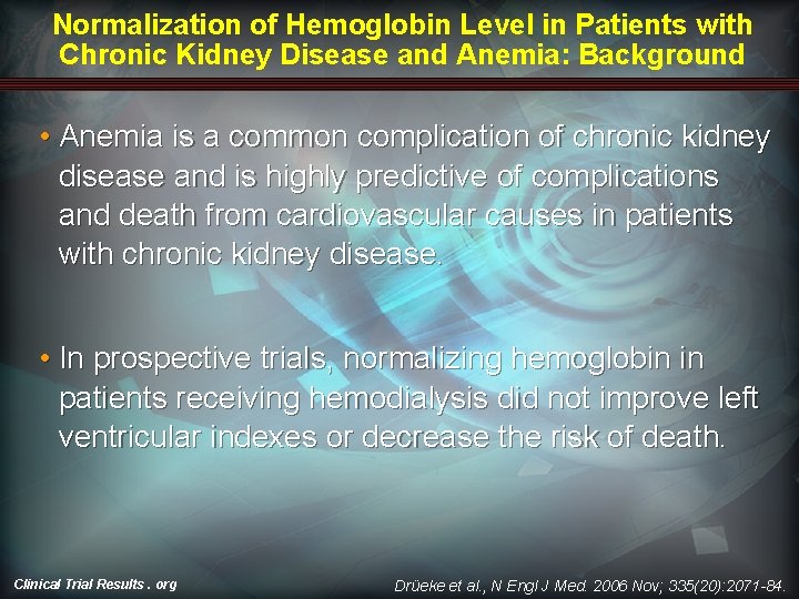 Normalization of Hemoglobin Level in Patients with Chronic Kidney Disease and Anemia: Background •
