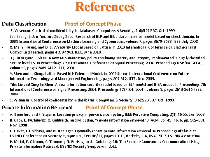 References Data Classification - - - Proof of Concept Phase S. Wiseman. Control of References Data Classification - - - Proof of Concept Phase S. Wiseman. Control of