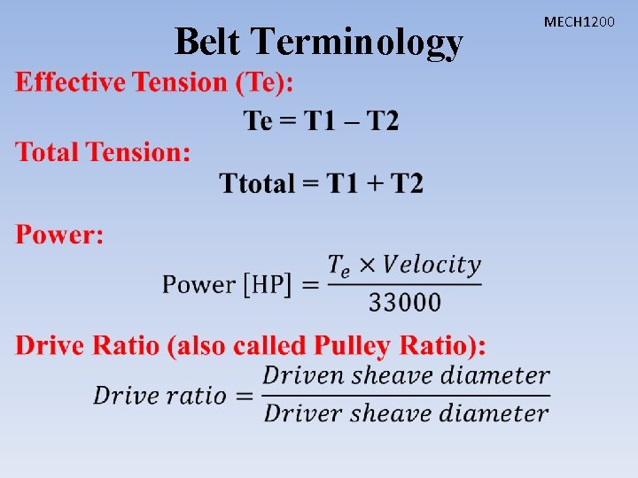 Belt Terminology • MECH 1200 
