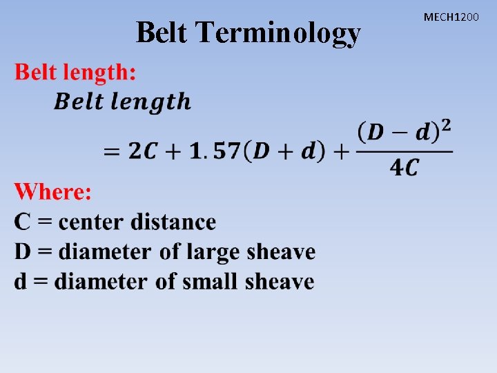 Belt Terminology • MECH 1200 