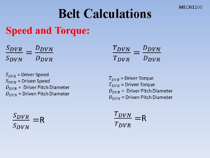 Belt Calculations • MECH 1200 
