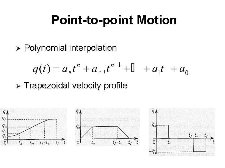 Point-to-point Motion Ø Polynomial interpolation Ø Trapezoidal velocity profile 