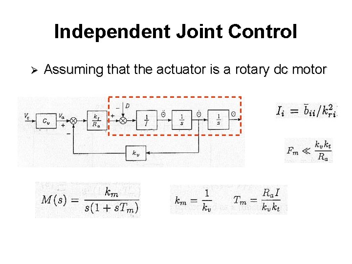 Independent Joint Control Ø Assuming that the actuator is a rotary dc motor 
